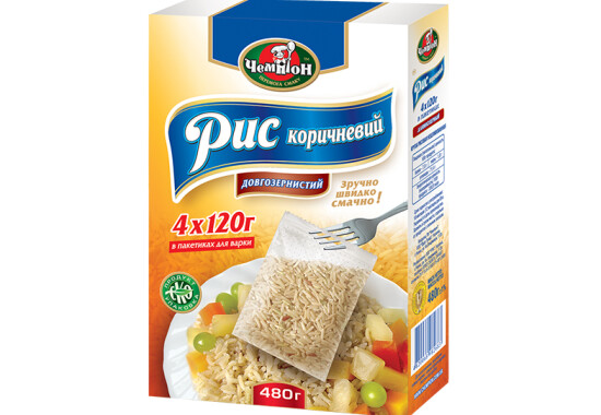Рис довгозернистий коричневий 4 х 120 г Premium ТМ "Чемпіон"